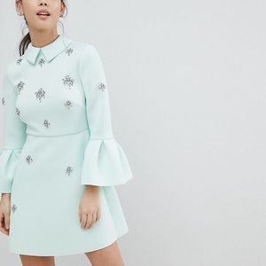 • ASOS Mint scuba embellished a-line mini dress •